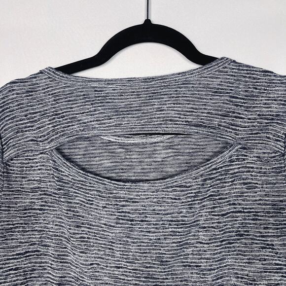 Athleta XSmall XS Navy Blue Striped Breezy Open Back Long Sleeve Tee Modal Blend - Picture 5 of 10